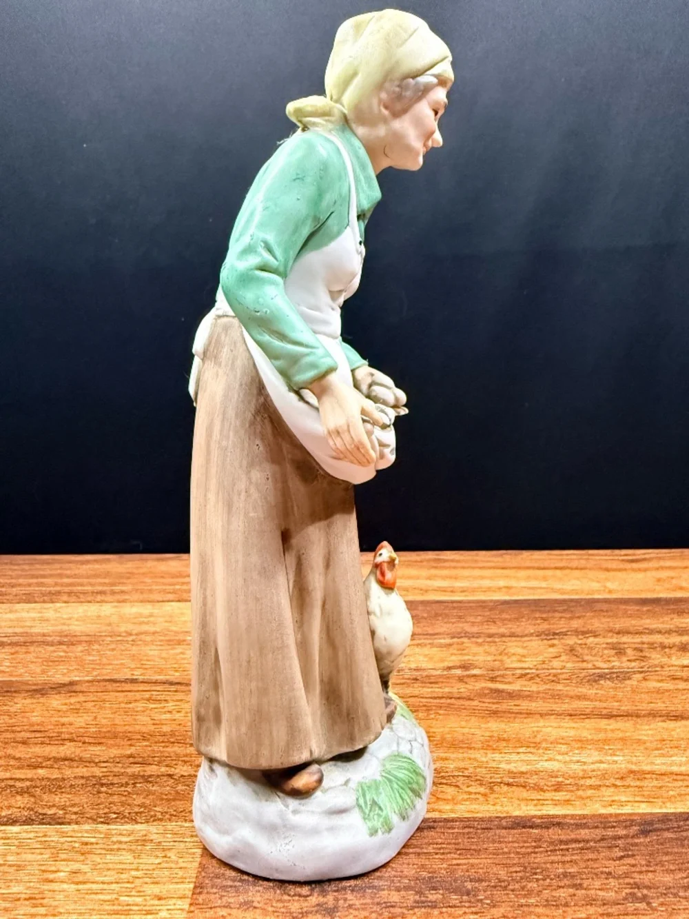 HOMCO Woman Collecting Eggs with Chicken Figurine #1434